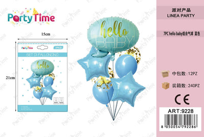 *set di palloncini'hello baby' azzuro