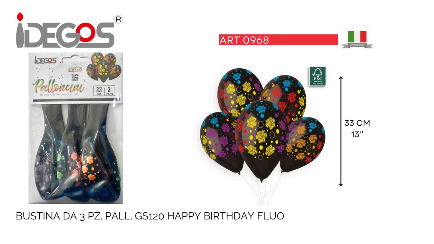 BUSTE PALLONCINI GOMMA GS120 BIRTHDAY NERO 3PZ