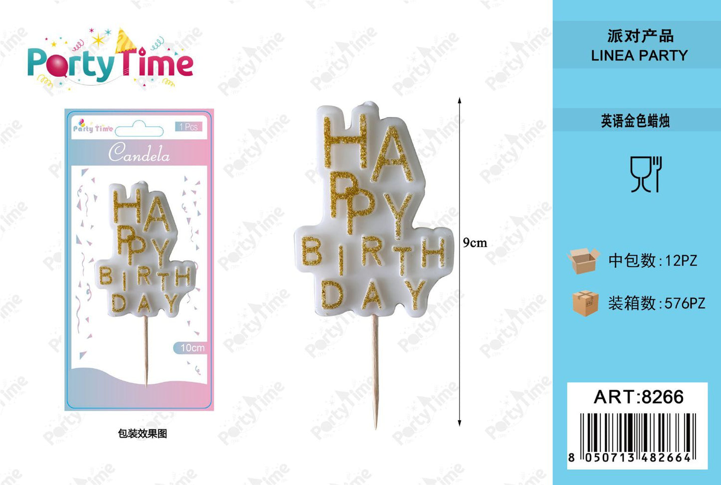 *10cm candela happy birthday colore oro 1pcs