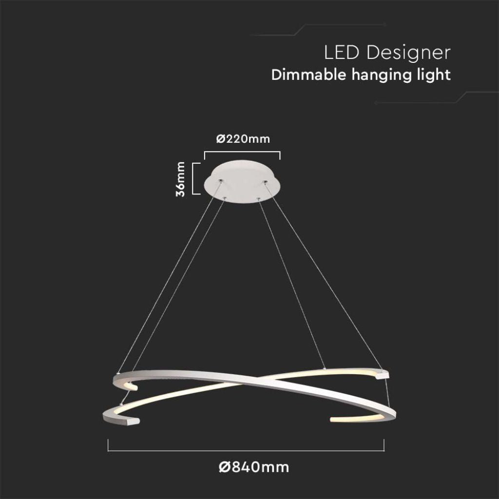 V-TAC Lampadario LED a Sospensione con 2 Mezzaluna 48W Colore Bianco 80*120cm 3000K Triac Dimmerabile 3000K