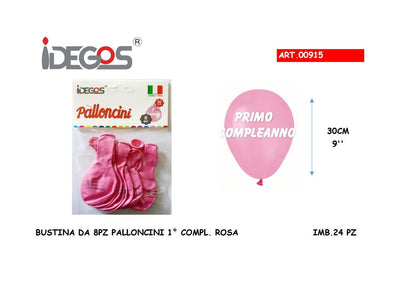 BLISTER 8 PZ AD 80 1°COMPLEANNO ROSA