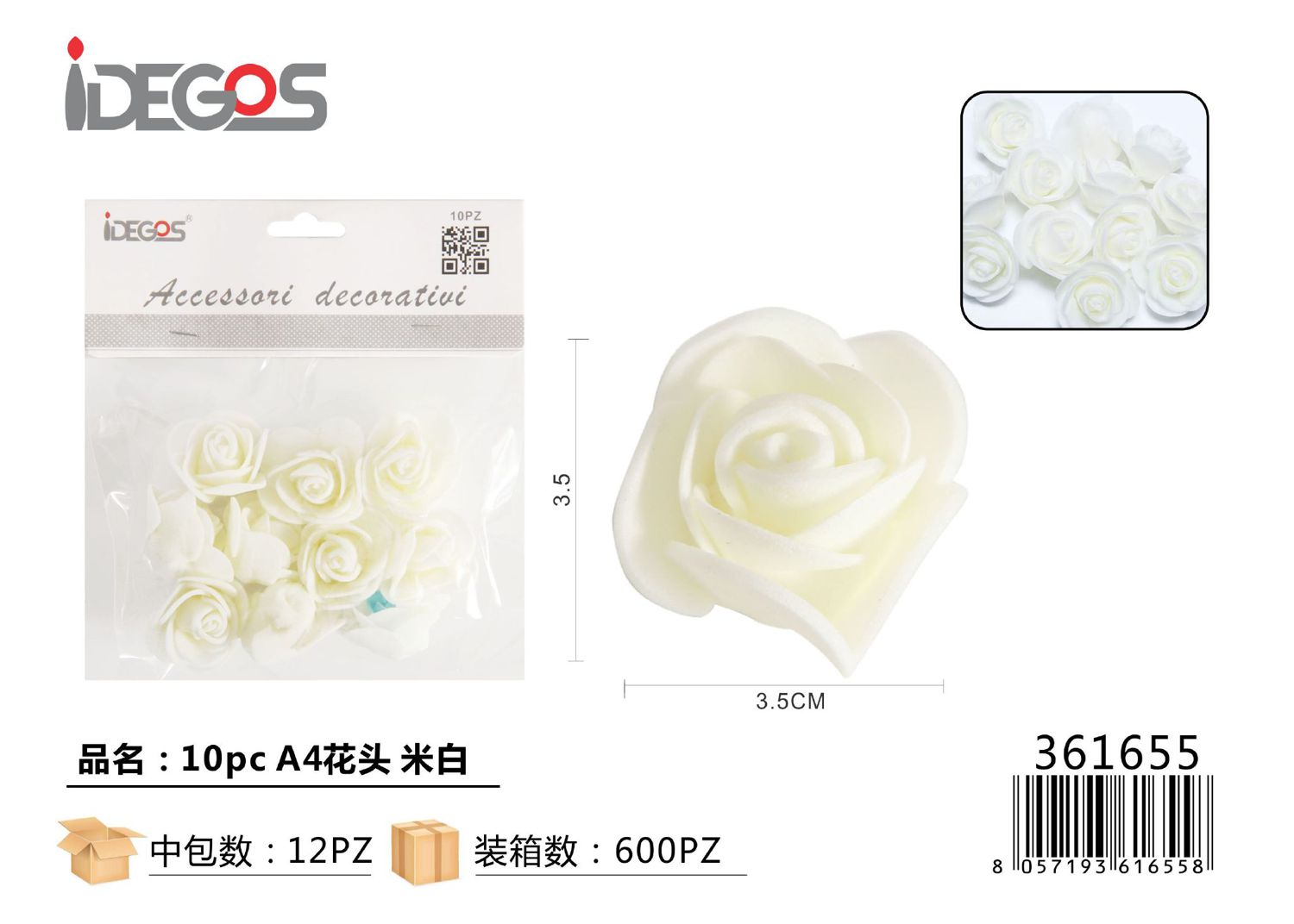 FIORI ROSE BIANCO 10PZ