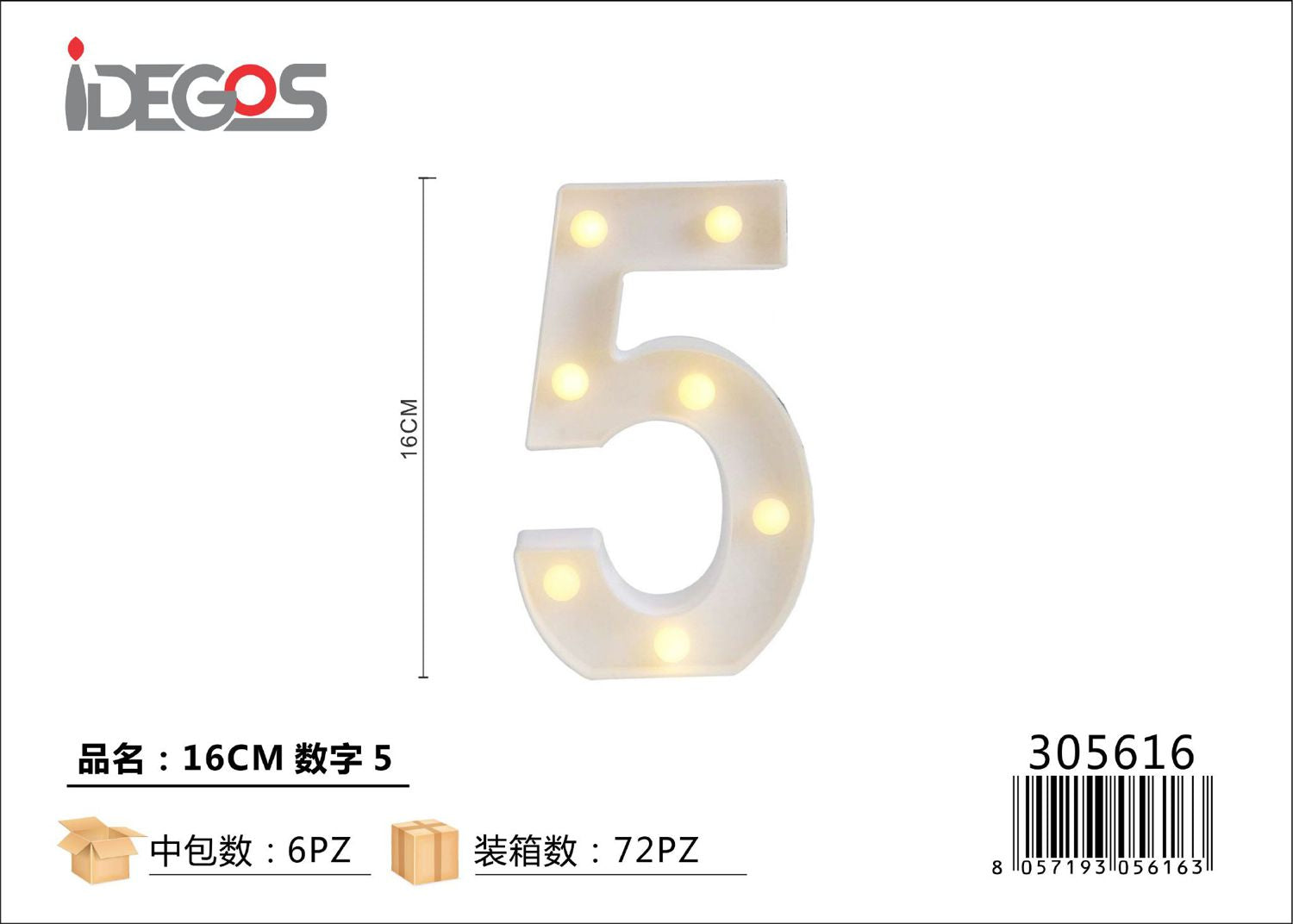 NUMERO DI LUCE LED 5 16CM