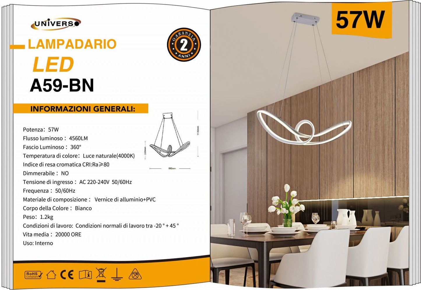 LAMPADARIO DA SOFFITTO/57W/4000K