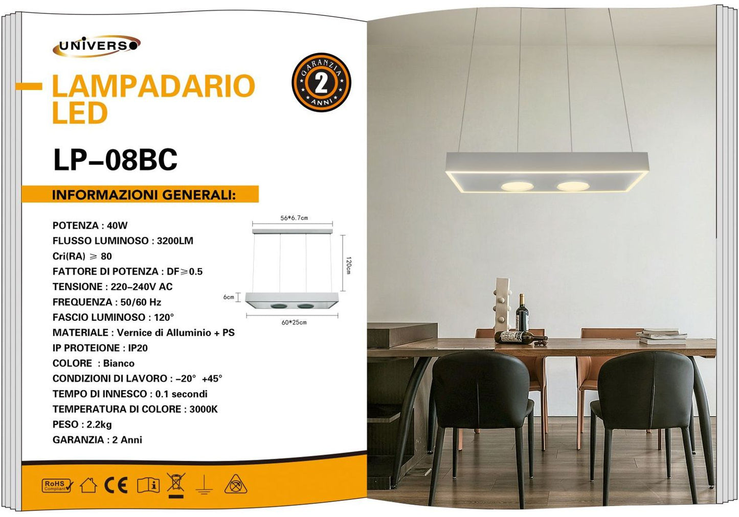 LAMPADARIO DA SOFFITTO/40W/3000K