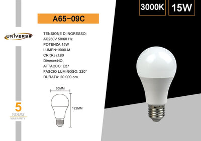 LAMPADINA LED/A65T/E27/15W/3000K/30D
