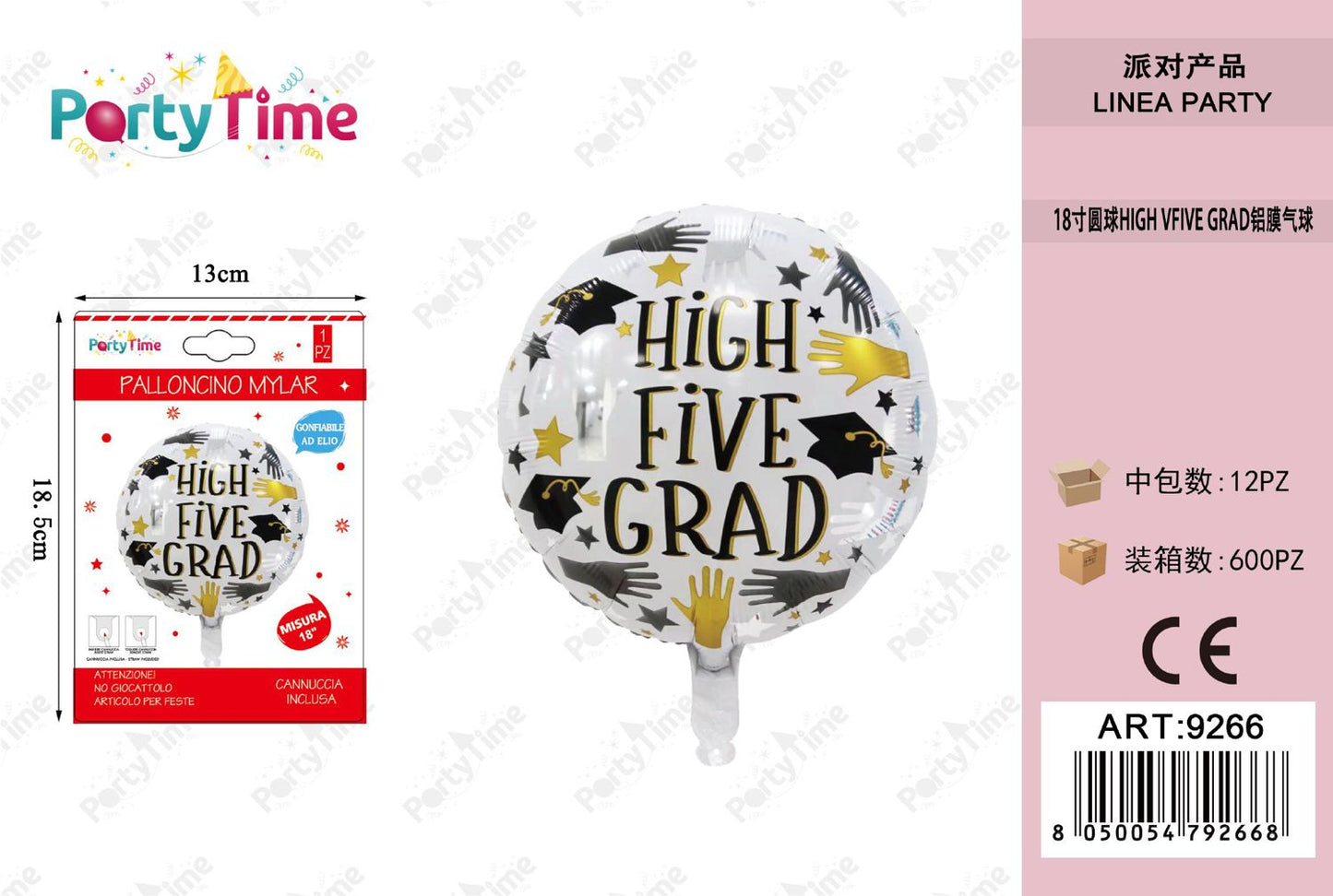 *palloncino 'high five grad' nero