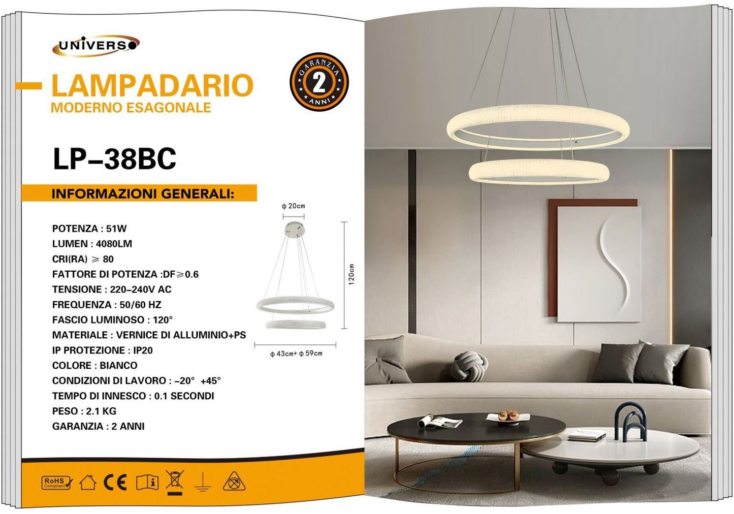 LAMPADARIO DA SOFFITTO /51W/3000K