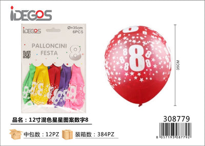 PALLONCINI IN LATTICE N8 COLORATI 12PZ