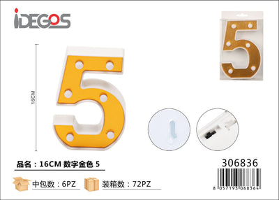 NUMERO DI LUCE LED 5 ORO 16CM