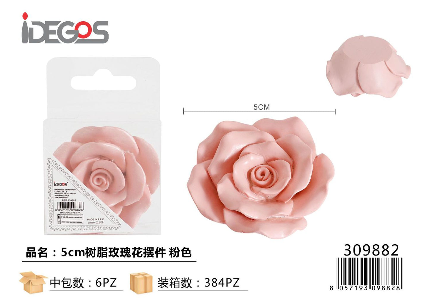 DECORAZIONE IN RESINE A FIORE ROSA 5CM