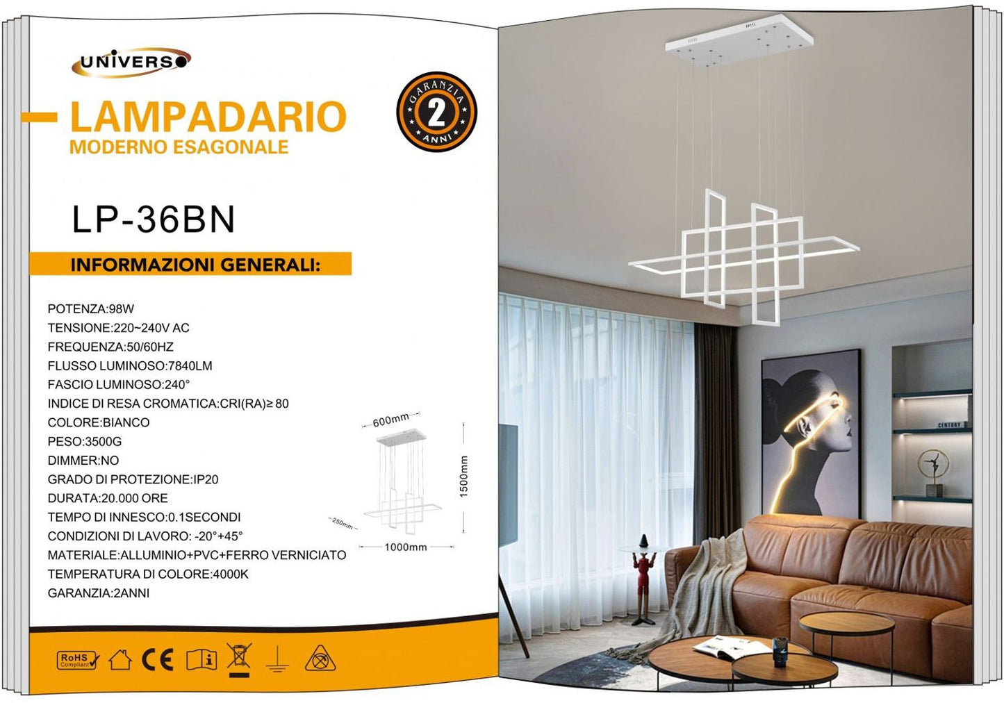 LAMPADARIO DA SOFFITTO/98W/4000K