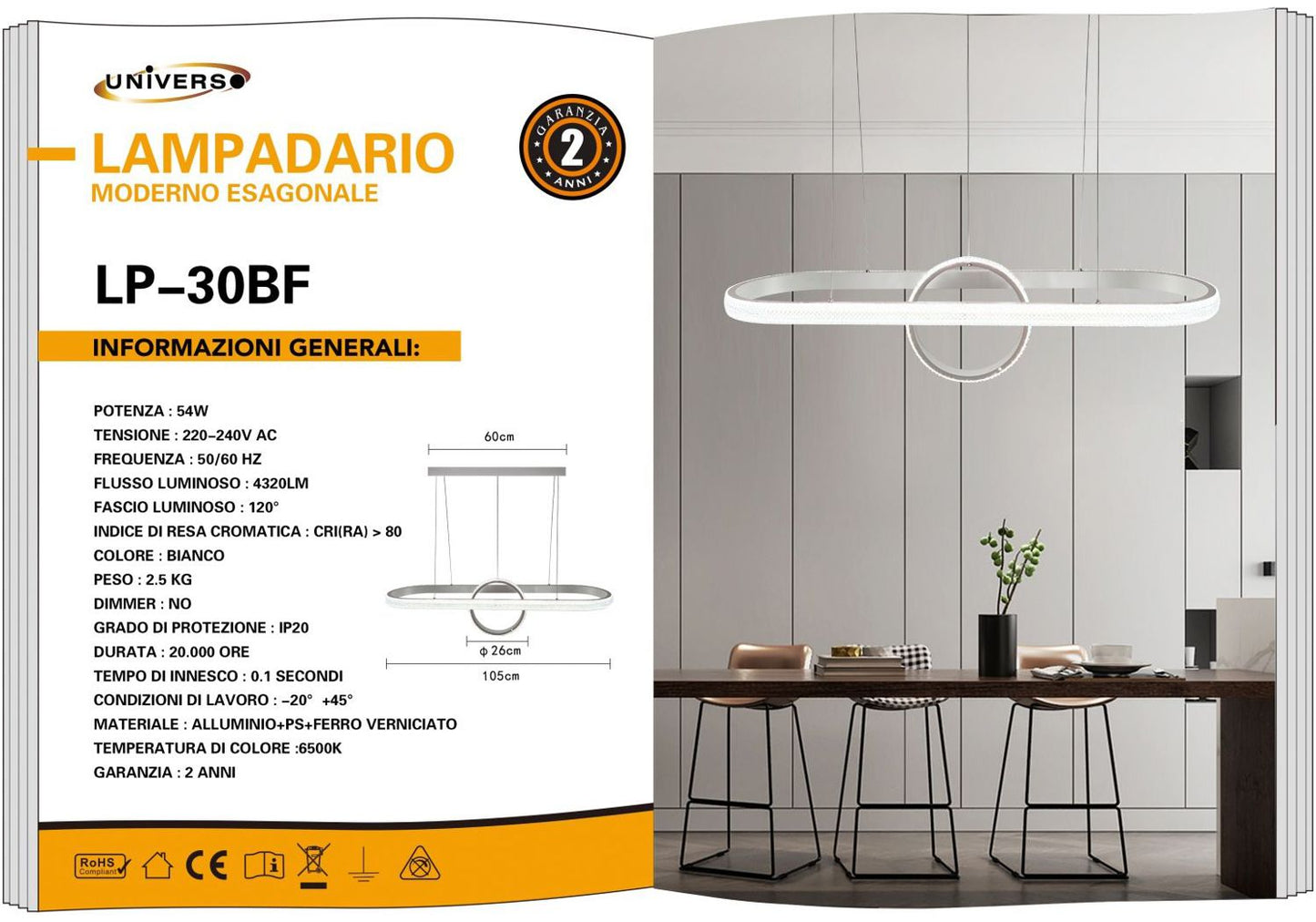 LAMPADARIO DA SOFFITTO/53W/6500K