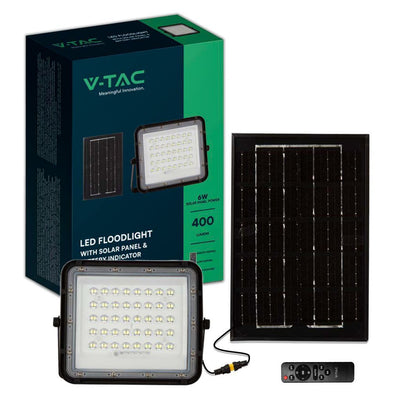 V-TAC Faro LED con Telecomando e Pannello Solare 6W Batteria sostituibile Cavo da 3m Colore Nero 6400K