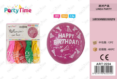 *palloncini happy birthday con luce 2.8g 30cm 5pz