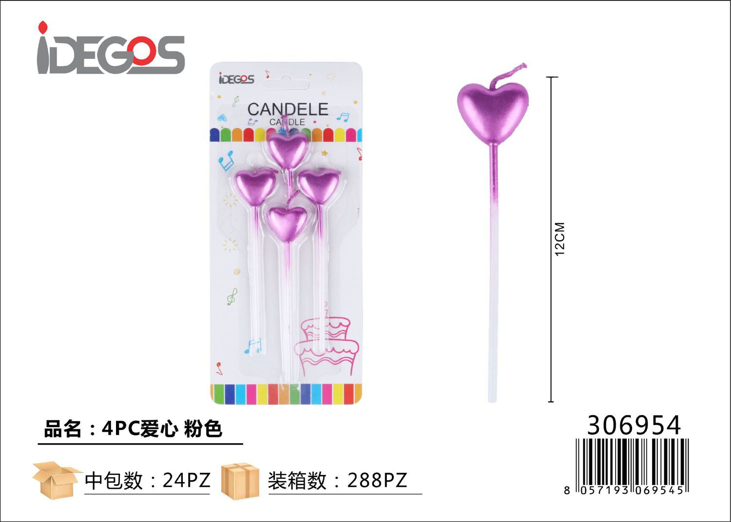 CANDELE A CUORE ROSA 4PZ