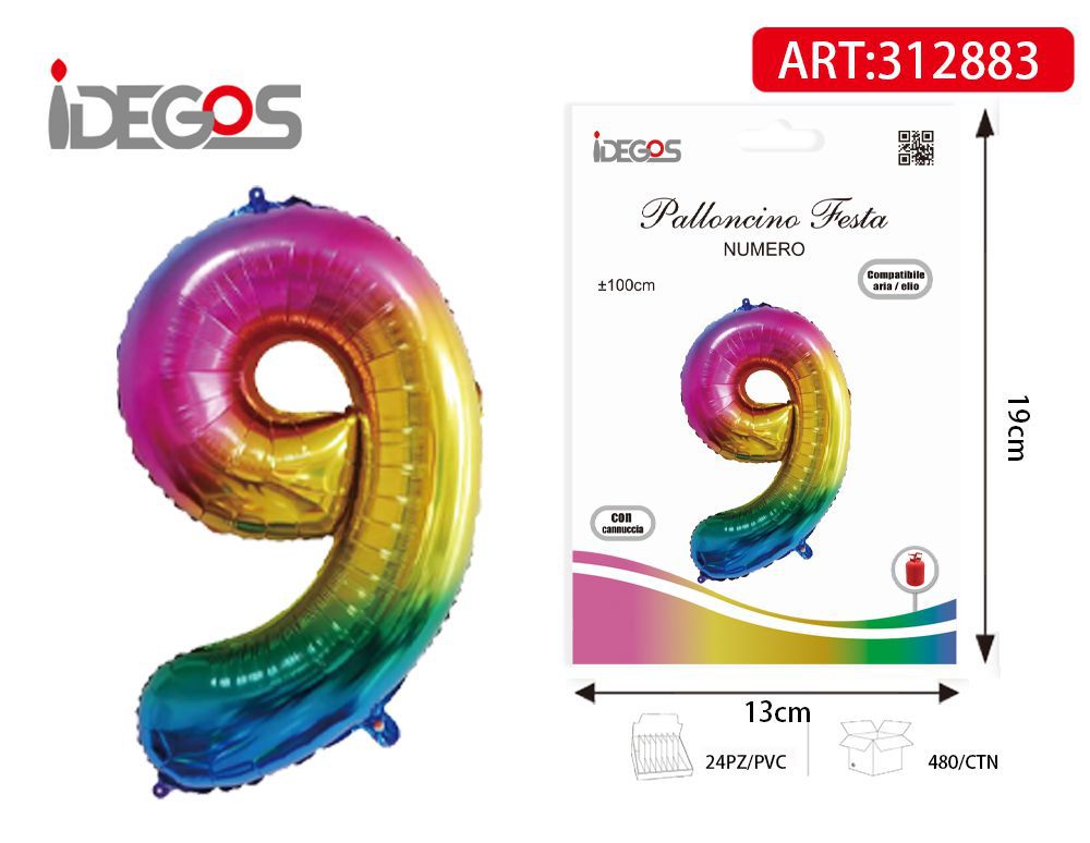 PALLONCINI NUMERO 9 ARCOBALENO SFUMATO