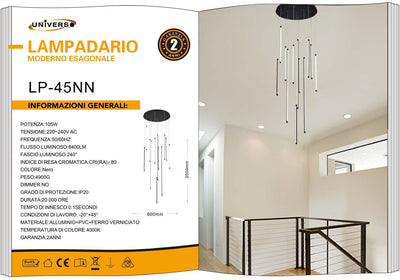 LAMPADARIO DA SOFFITTO/105W/4000K/NERO