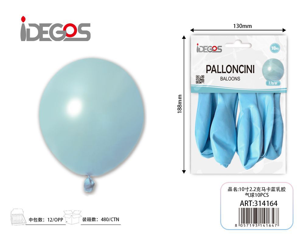 PALLONCINI IN LATTICE MACARON CELESTE 10PZ 2.2G