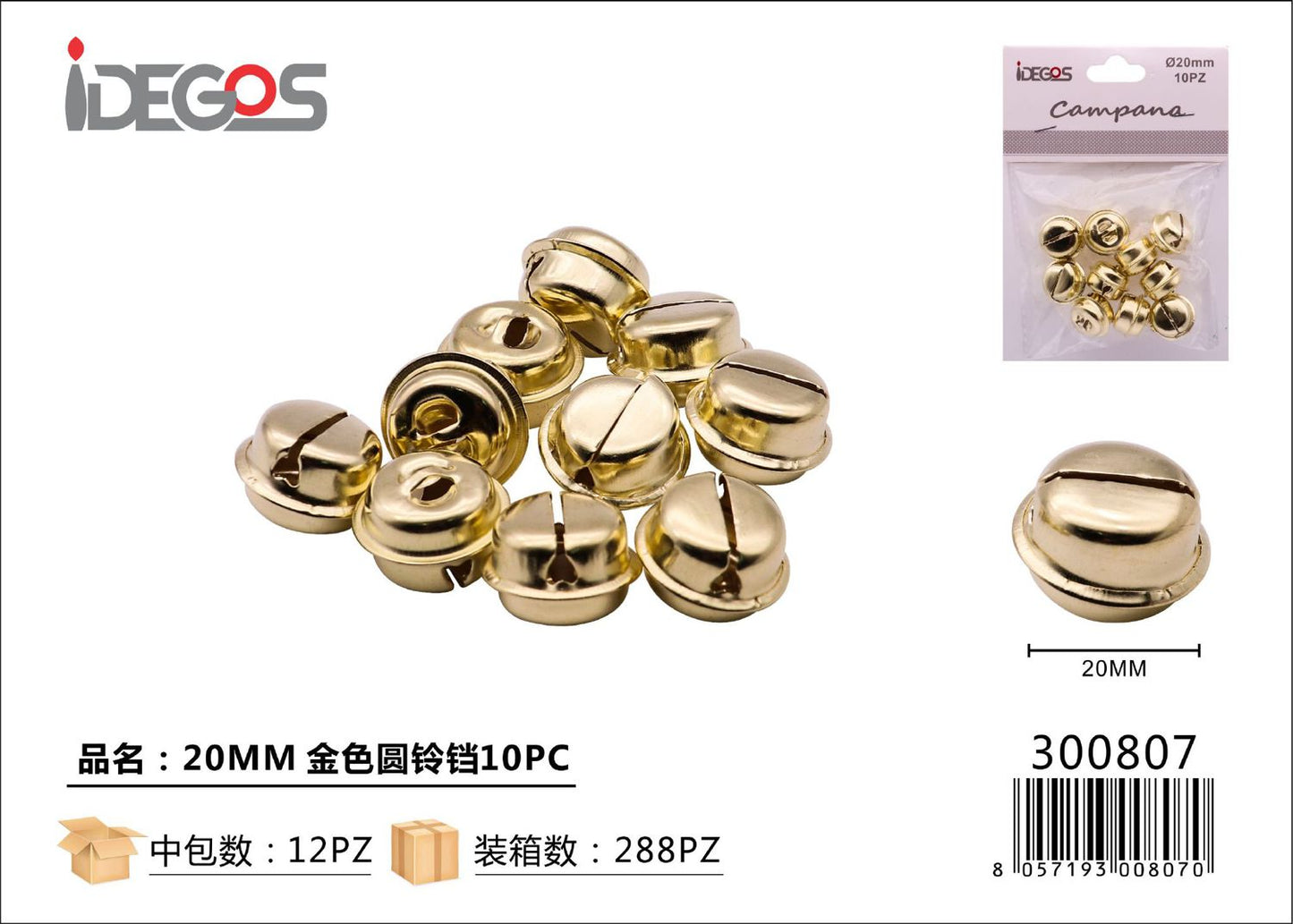 CAMPANA ORO TONDO 20MM 10PZ