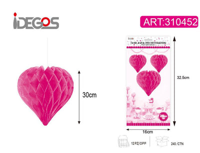 ACCESSORI FESTA SFERA DI CARTA CUORE MAGENTA 30CM 30G SOTTILE