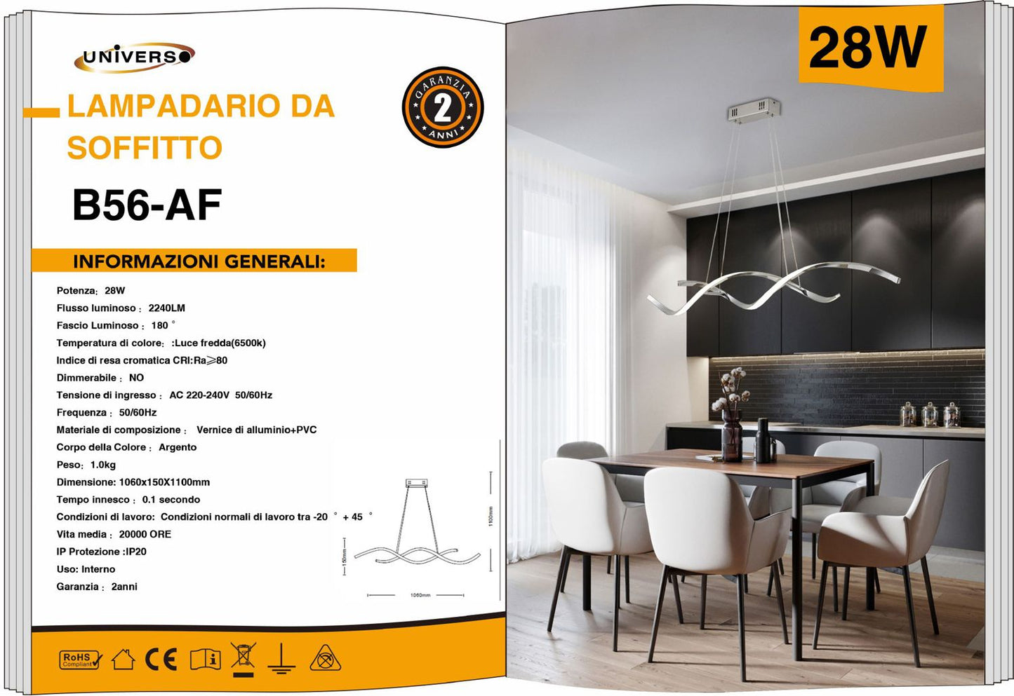 LAMPADARIO DA SOFFITTO/28W/6500K