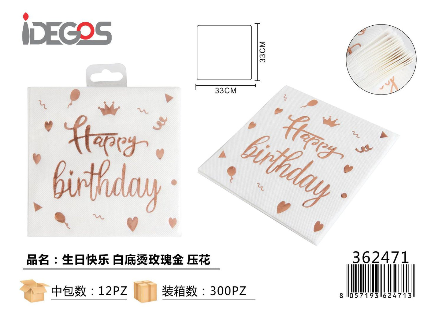 TOVAGLIOLI DI CARTA HAPPY BIRTHDAY ORO ROSA 20PZ