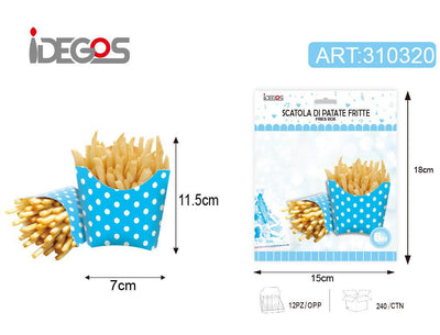 ACCESSORI FESTA SCATOLE PATATINE CARTA CON PUNTINI 250G 6PZ AZZURRO