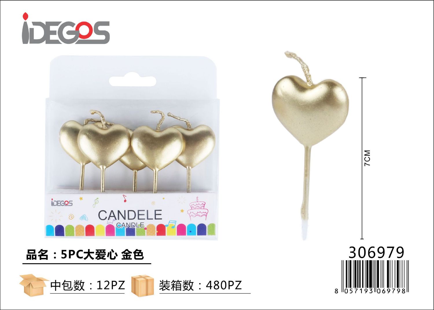 CANDELE A CUORE ORO 5PZ