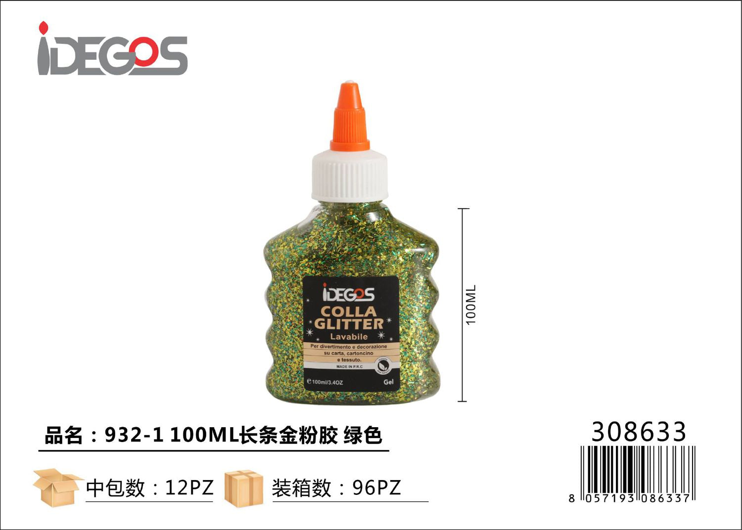 COLLA CON BRILLANTINI VERDE 100ML