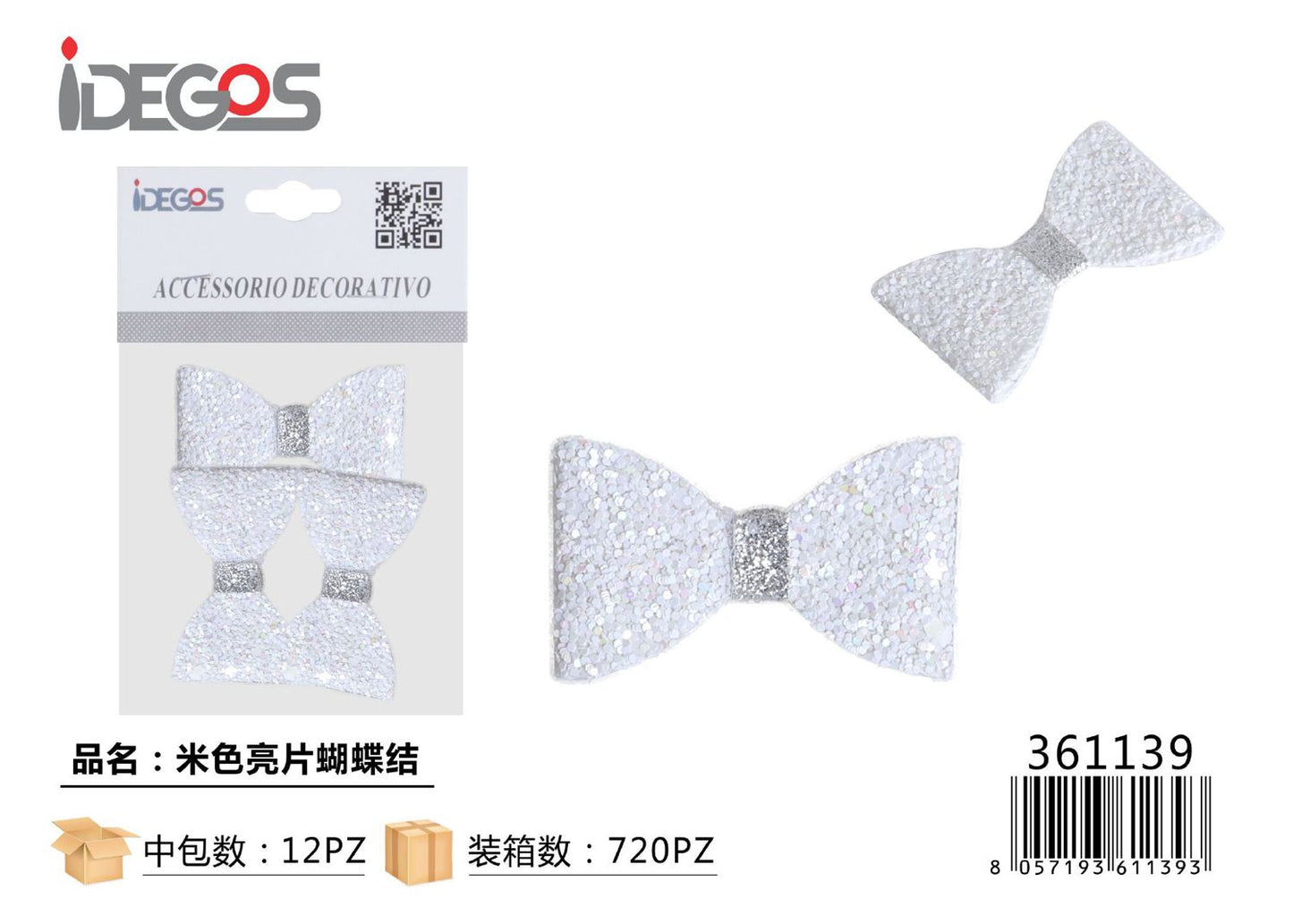 ACC/DECORATIVI A FIOCCO BIANCO GLITTER