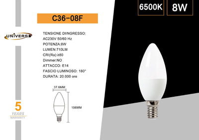 LAMPADINA LED/E14/8W/6500K/15D