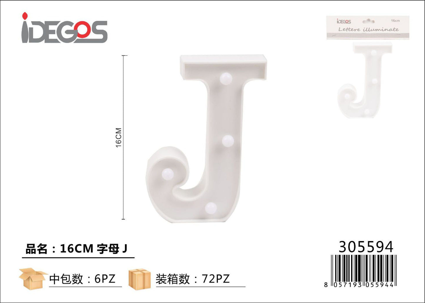 LETTERE CON LUCI LED J 16CM