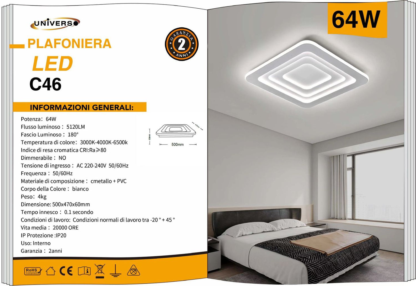 LAMPADARIO DA SOFFITTO/64W /3000K-6500K