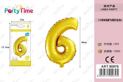 *PALLONCINO MYLAR ORO 35CM NUMERO 6