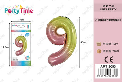 *PALLONCINO MYLAR COLOR 35CM NUMERO 9