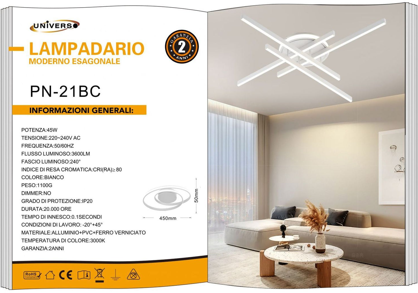 LAMPADARIO DA SOFFITTO/45W/3000K