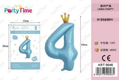 *100cm palloncino blu corona numero 4