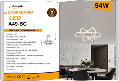 LAMPADARIO DA SOFFITTO BIANCO /94W 3000K