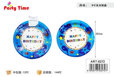 *PIATTI DI CARTA BLU HAPPY BIRTHDAY 6PZ 22CM