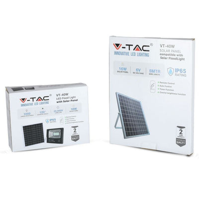 V-TAC Faro LED 40W con Telecomando e Pannello Solare 16W 4000K