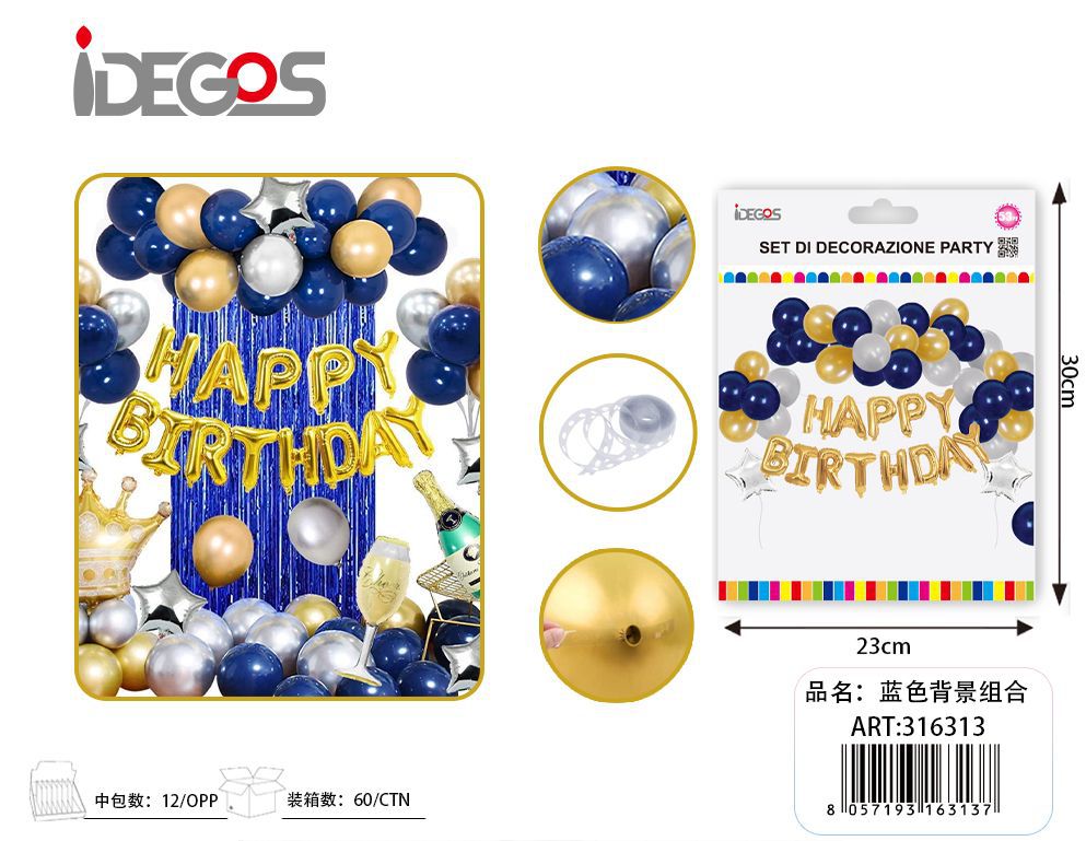 KIT PALLONCINI E FESTONI ORO/BLU/ARGENTO