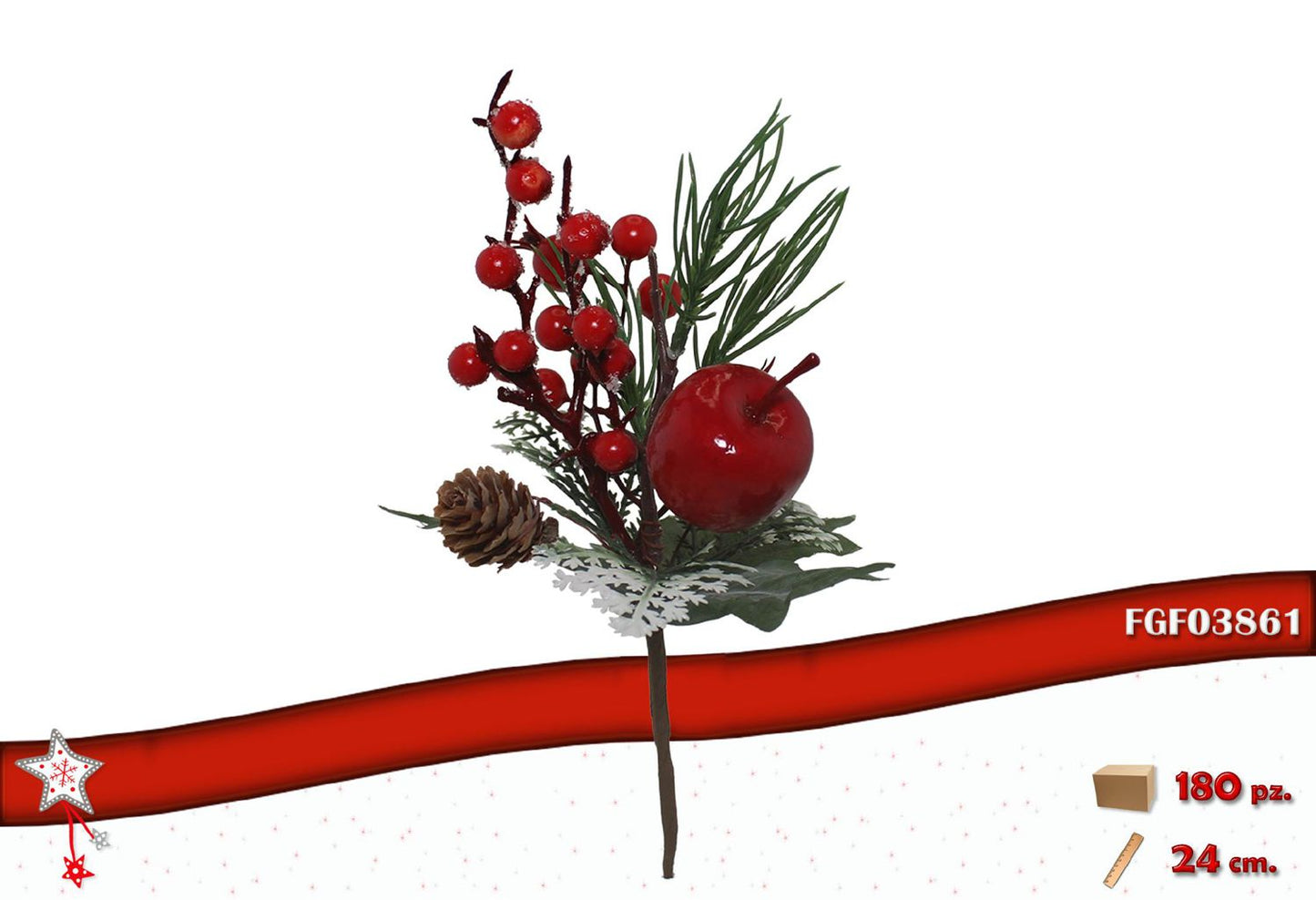 PICK   CON BACCHE ROSSE E DECORAZIONI