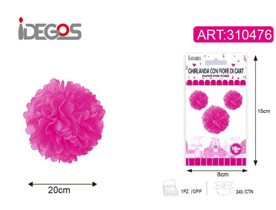 ACCESSORI FESTA GHIRLANDA CON FIORE DI CARTA 20CM 17G 1PZ MAGENTA