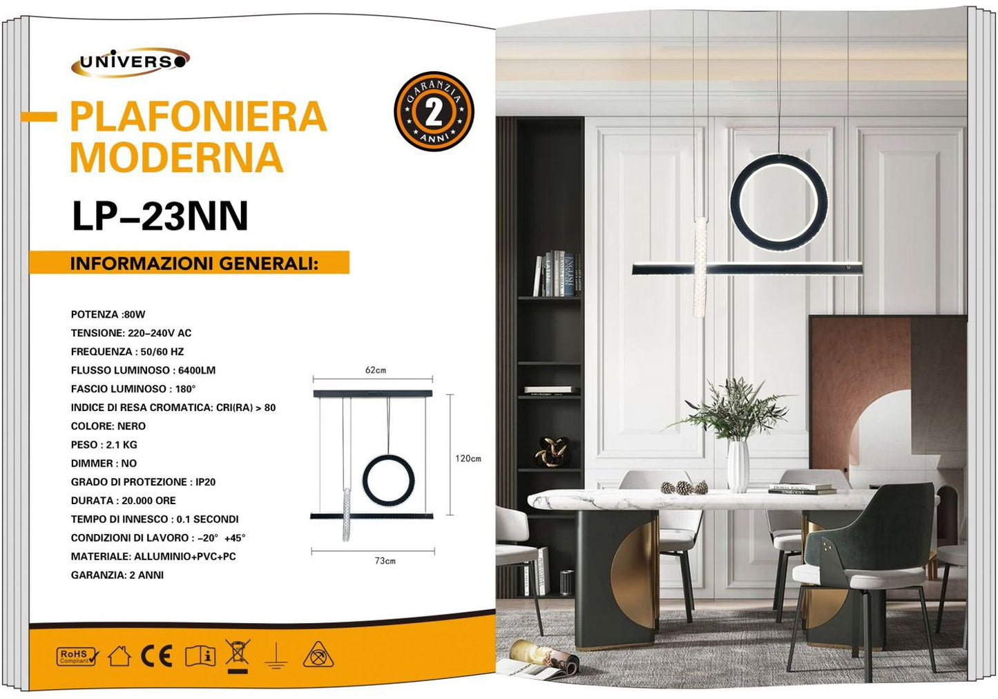 LAMPADARIO DA SOFFITTO NERO/80W/4000K