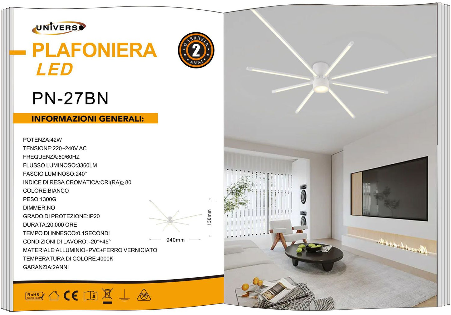 LAMPADARIO DA SOFFITTO/42W/4000K/BIANCO