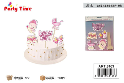 *decorazione torta baby girl rosa 30*21*0.5cm