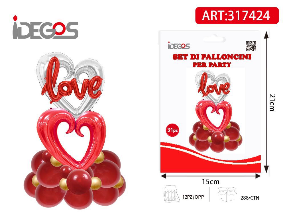 PALLON/COLONNA KIT SUPPORTO DI BASE ROSSO CUORE LOVE