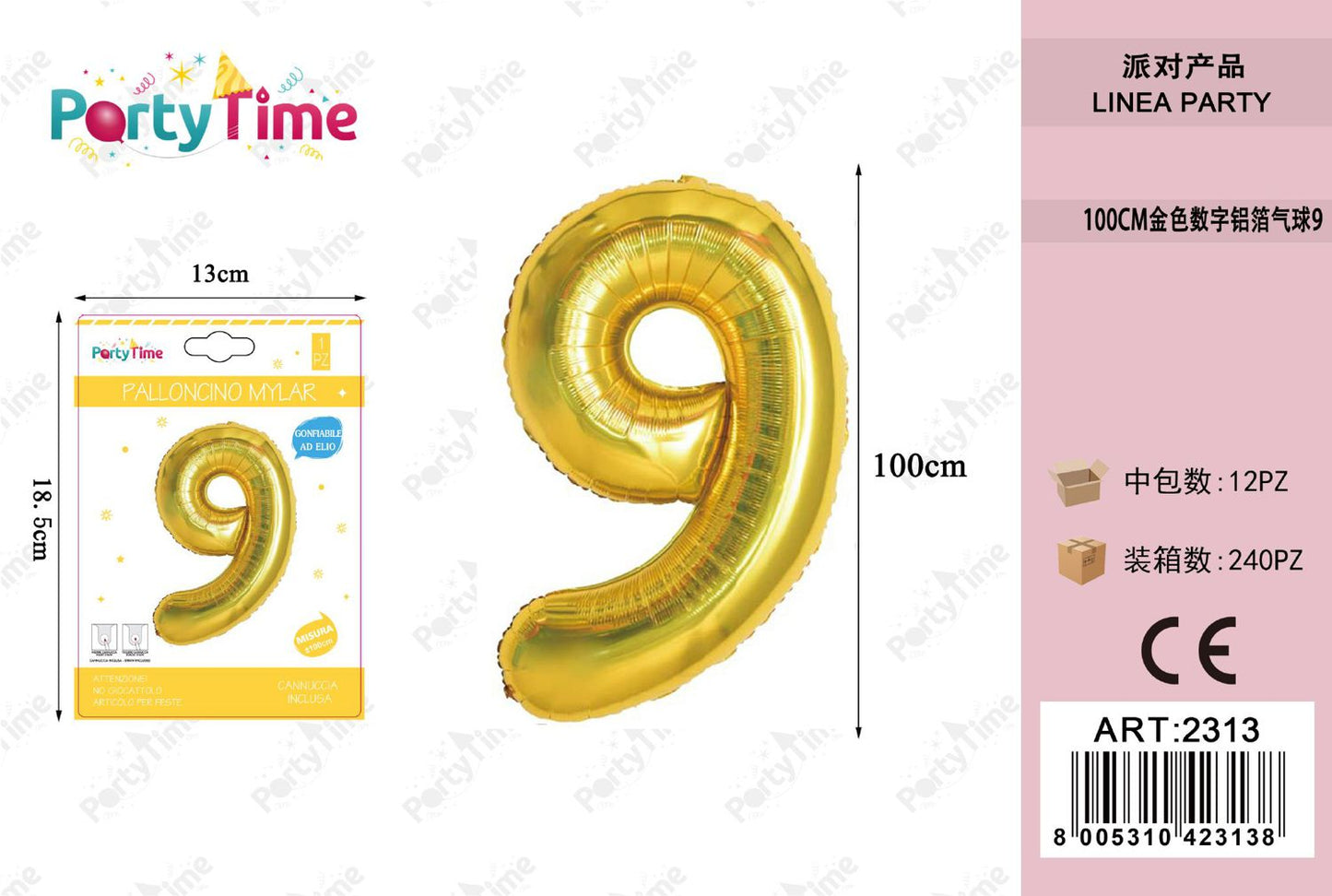 *100CM PALLONCINO ALLUMINIO ORO 9