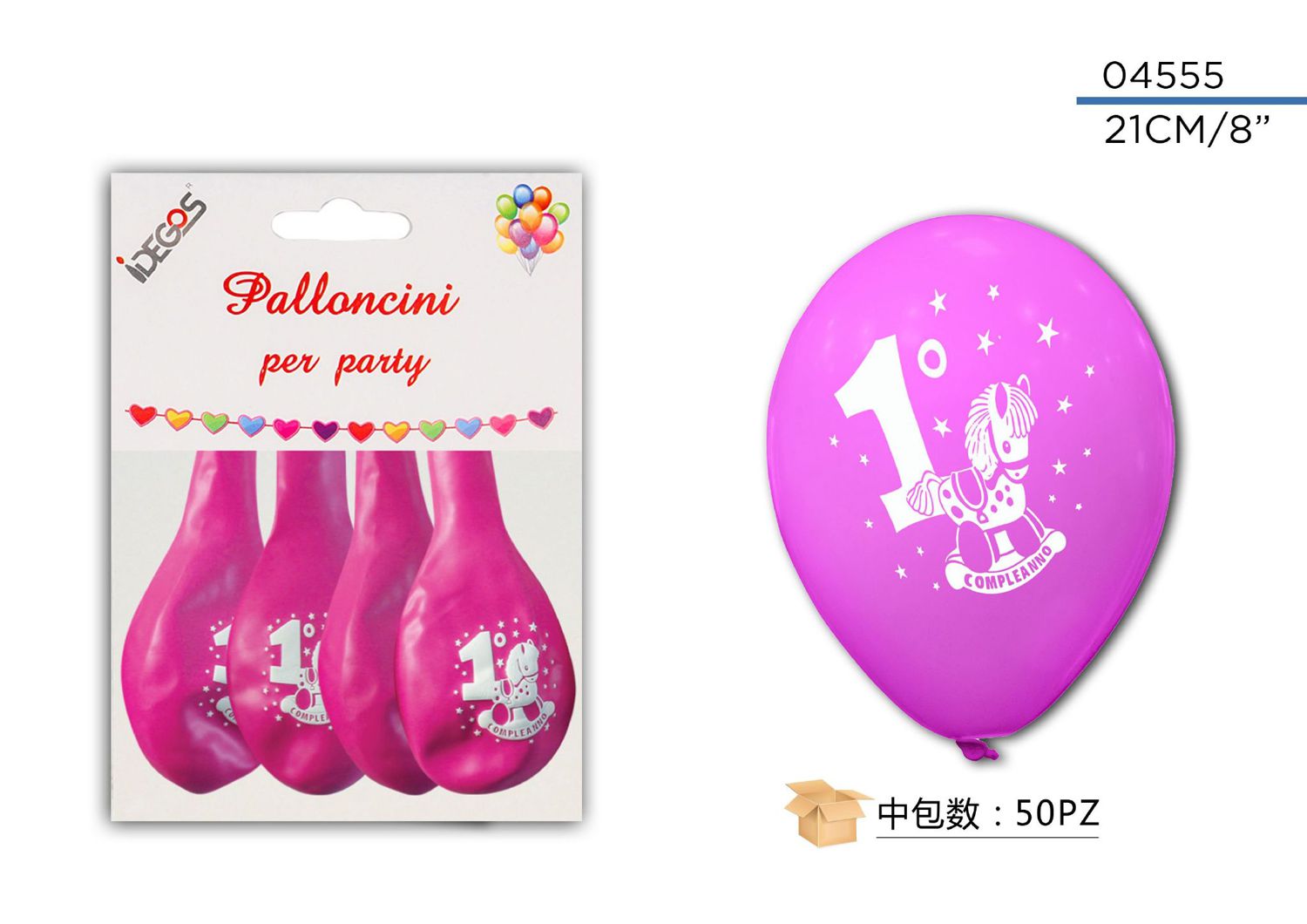 PALLONCINO IL PRIMO COMPLEANNO ROSA 4PZ